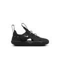 Side view toddler Nike black sandal with lace-style straps and cushioned sole