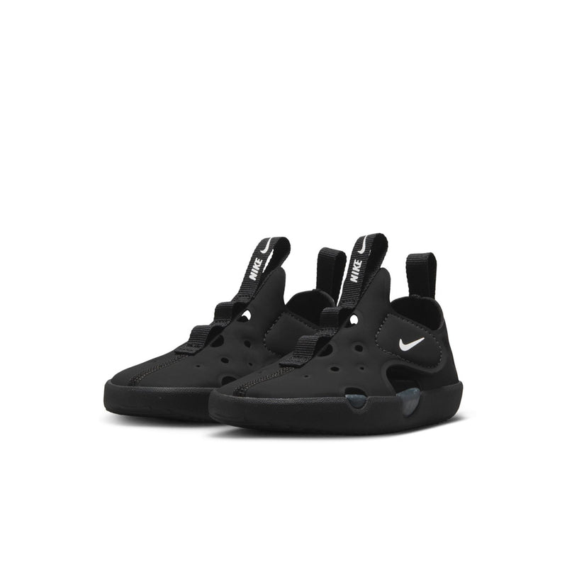Pair of toddler Nike black sandals with hook strap and perforated toe area