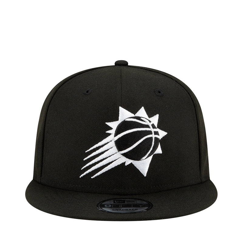 Black baseball cap with white sun-and-basketball front logo