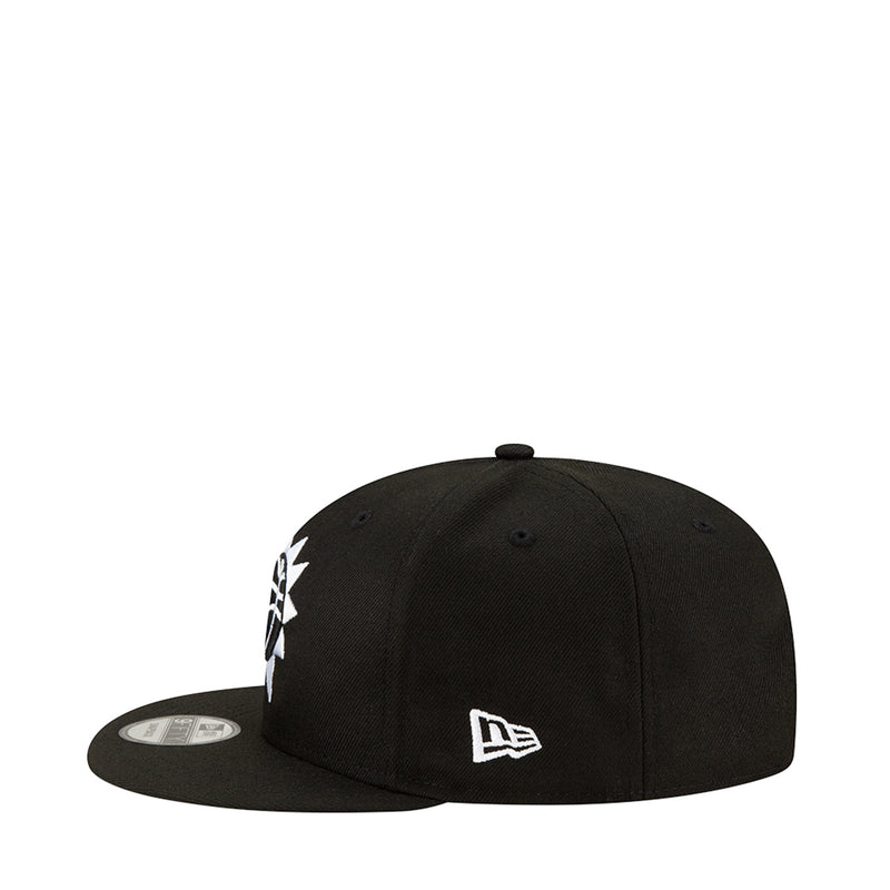 Black baseball cap with small white emblem on front-left