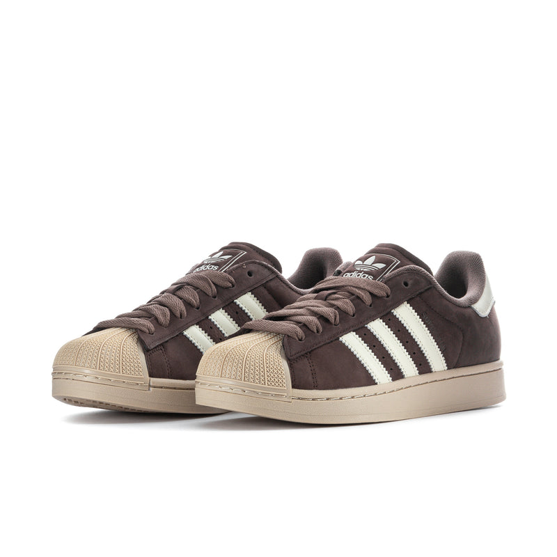 Men's adidas Superstar II sneakers, dark brown with off-white stripes and textured beige sole