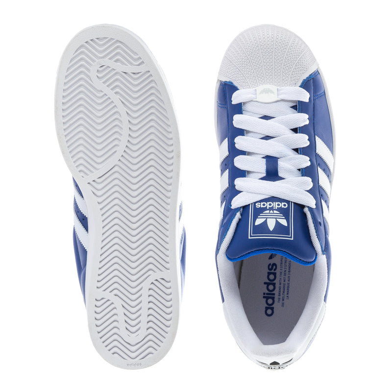 Men's Superstar II sneakers: outsole and side view with blue upper and white laces