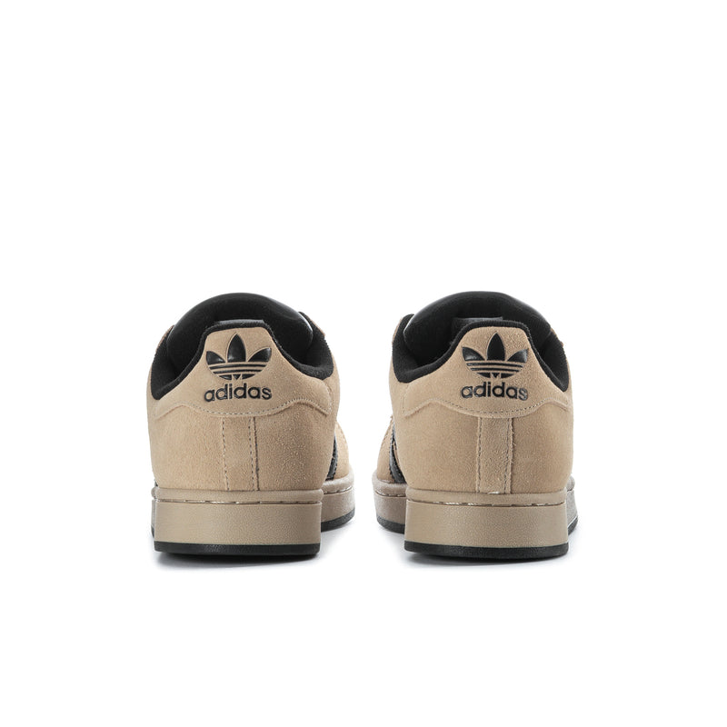 Men's Superstar II sneakers, tan suede with black heel and three stripe accents