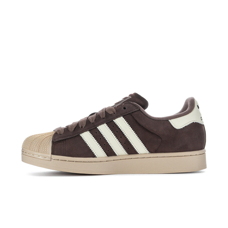 Men's adidas Superstar II sneakers, dark brown suede with off-white stripes and lace-up