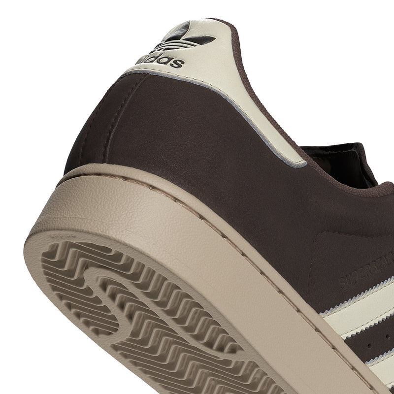 Men's adidas Superstar II sneaker heel and outsole, beige rubber with dark brown upper