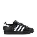 Youth Superstar II sneakers, black leather-look with white three-stripe design