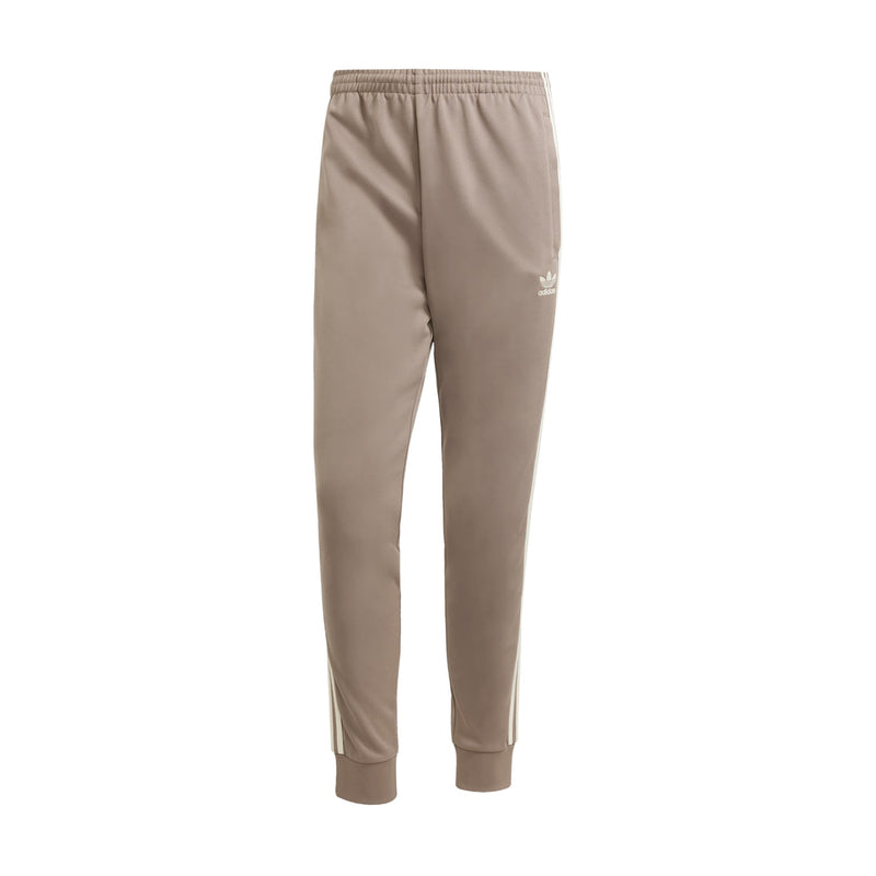 Men's taupe track pants with elastic waistband and ankle cuffs