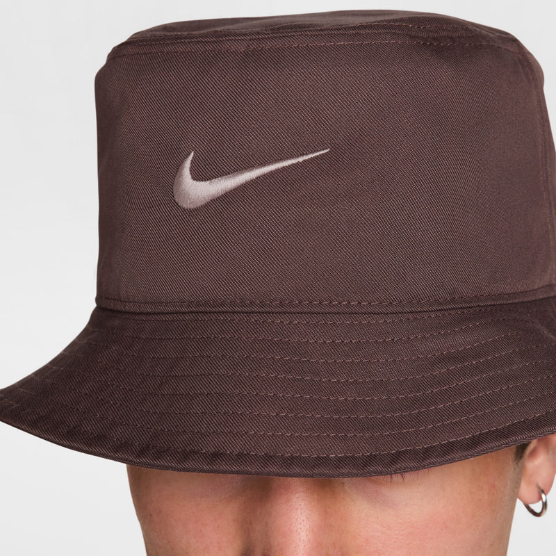 Nike bucket hat in dark mauve with white Swoosh on back