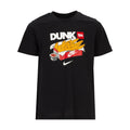 Youth black crewneck T-shirt with DUNK'EM sneaker graphic and Nike swoosh