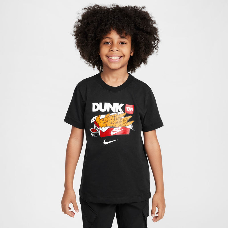 Youth black crewneck T-shirt with DUNK'EM graphic front
