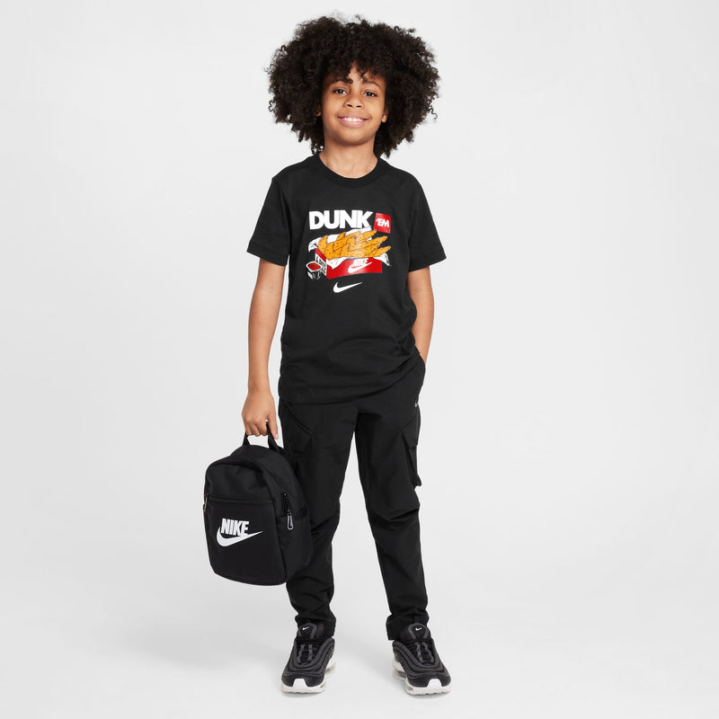 Youth black crewneck T-shirt with DUNK'EM graphic front