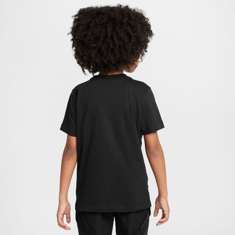 Youth black crewneck T-shirt, plain back view