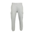 Heather grey fleece cargo pants with elastic waistband and side cargo pockets