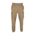 Men's tapered cargo fleece pants in hemp brown with elastic waistband and cargo pockets