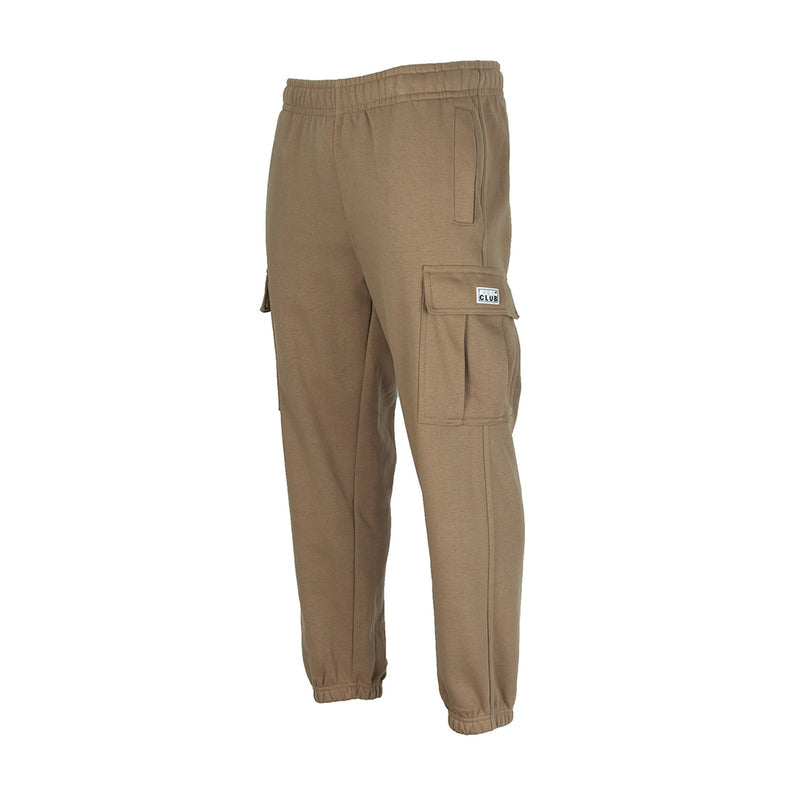Men's tapered cargo fleece pants in hemp brown with back cargo pocket and elastic waist