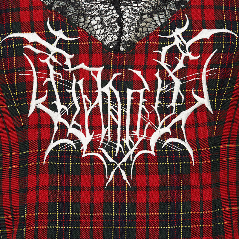 Tarnished Plaid Slip Dress - Red Tartan