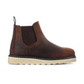 Women’s wide Chelsea boots, dark brown suede with elastic side panels and lace pull