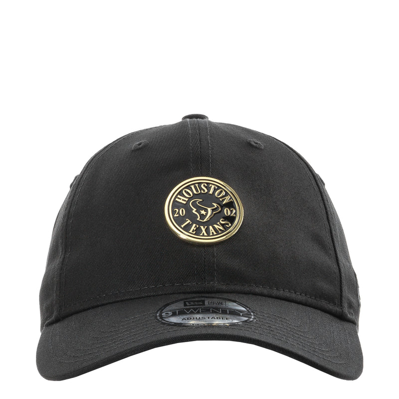 Black baseball cap with gold Houston Texans badge patch on front