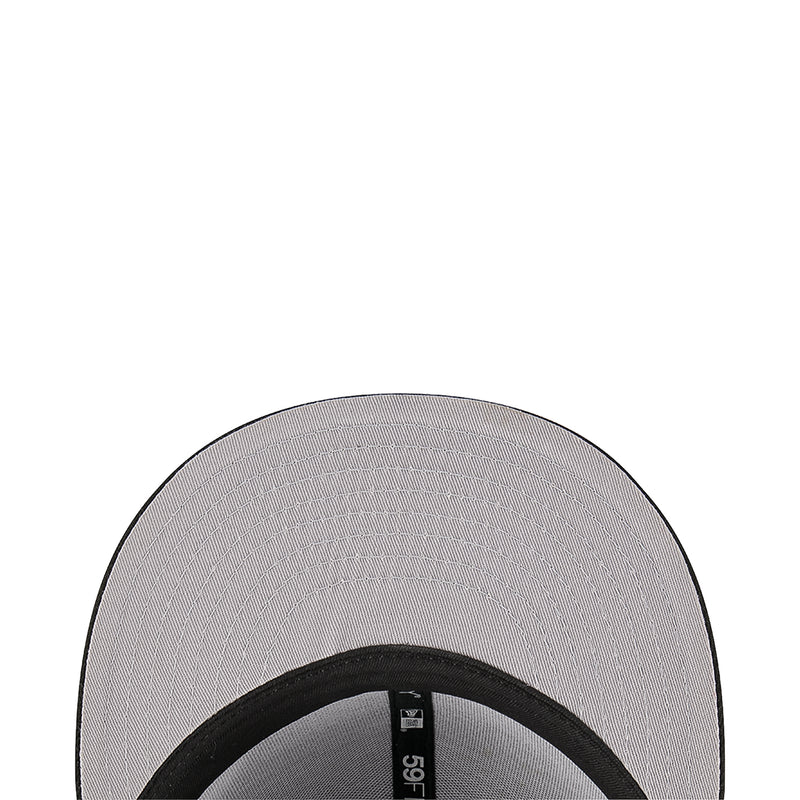 Light gray baseball cap with black brim and interior tag visible