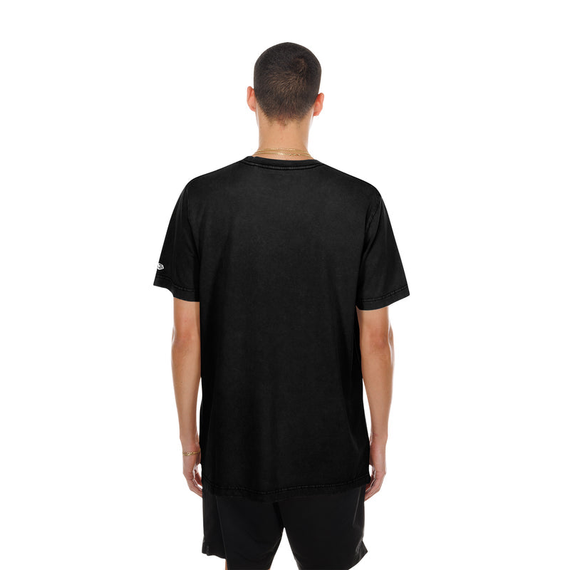 Men's black T-shirt with small sleeve logo, plain back