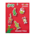 5-pack Grinch-themed Jibbitz charms card with five colorful character badges