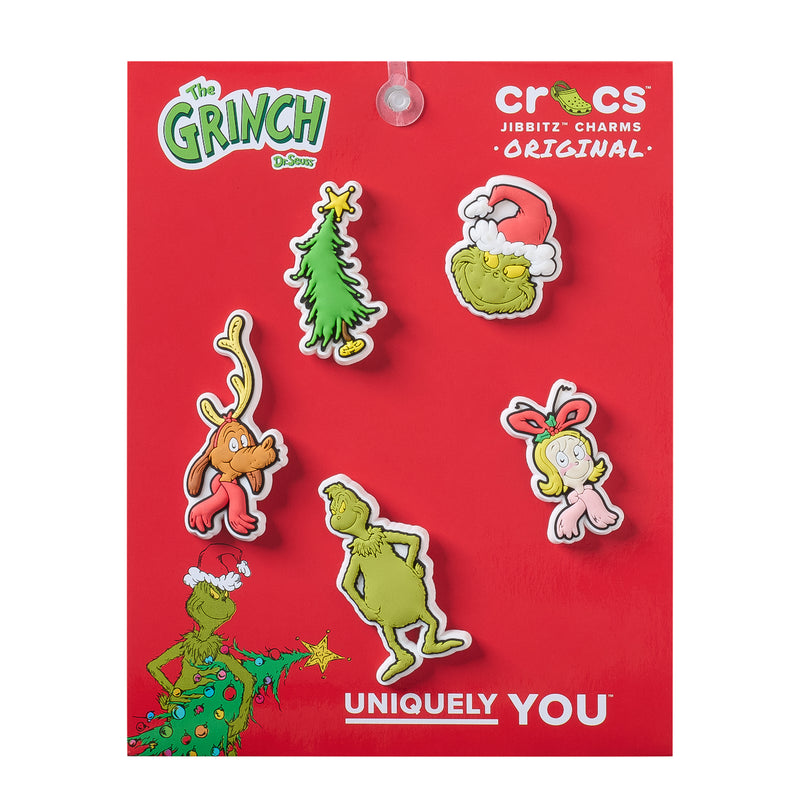 5-pack Grinch-themed Jibbitz charms card with five colorful character badges