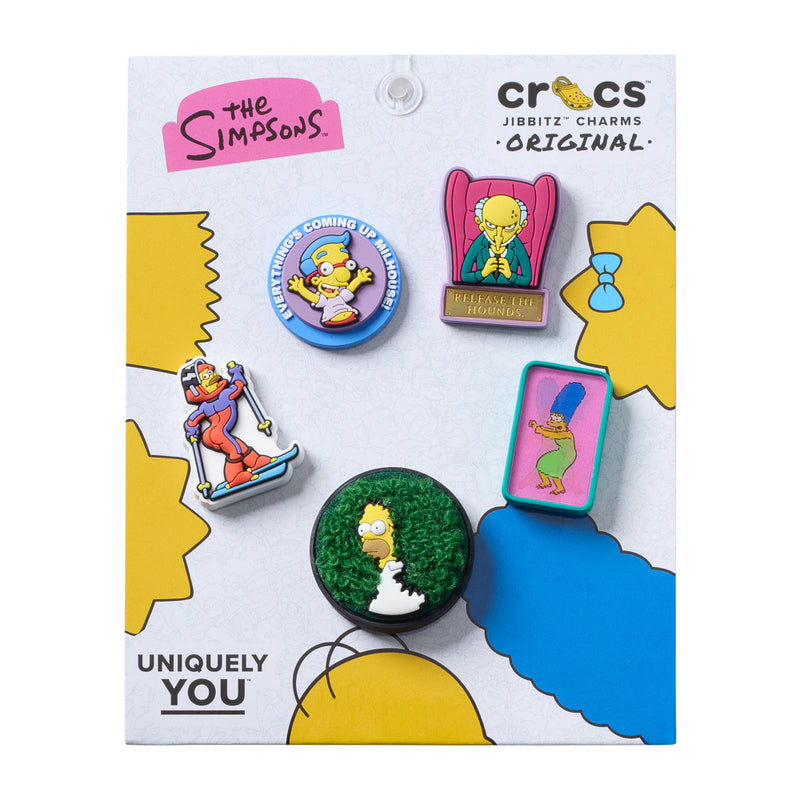 Set of five The Simpsons-themed Jibbitz shoe charms on display card