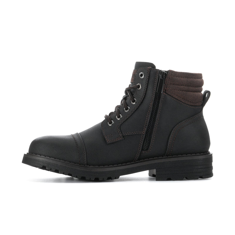 Men's black lace-up ankle boots with side zipper and padded collar