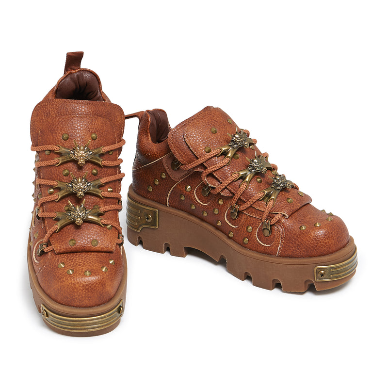 Thurnax Chunky Hardware Trainers - Brown - Front View