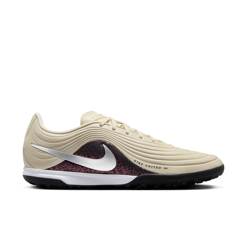 Men's beige turf shoes with burgundy detail, silver swoosh, Nike Tiempo Maestro TF