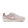 Men's low-top sneakers in light gray with red suede accents and white soles