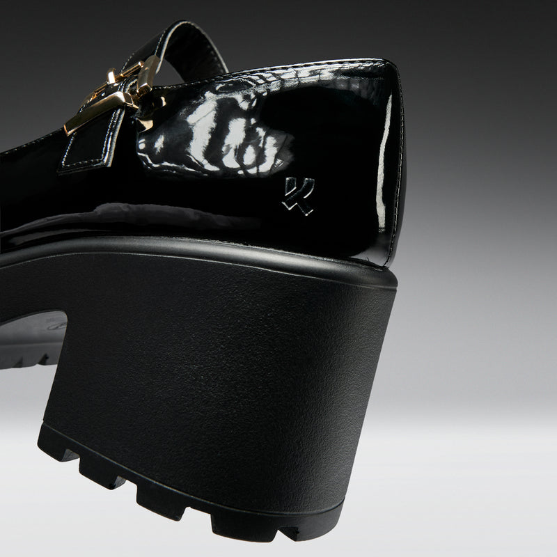 TIRA Black Mary Jane Shoes 'Patent Edition' heel detail