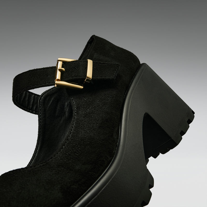 TIRA Black Mary Jane Shoes 'Suede Edition' heel view