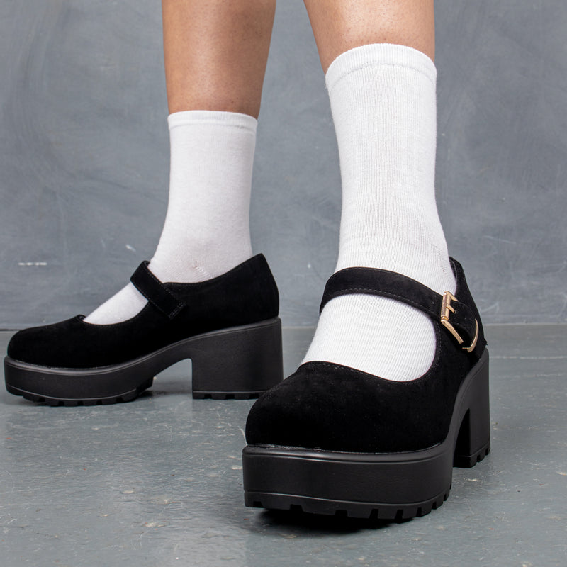 TIRA Black Mary Jane Shoes 'Suede Edition' - Mary Janes - KOI Footwear - Black Suede - Front View