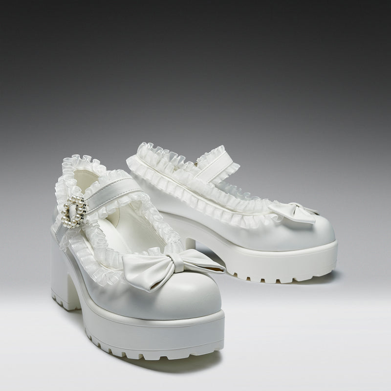 Tira Ruffle Mary Janes ‘ Porcelain Delights Edition’ front view