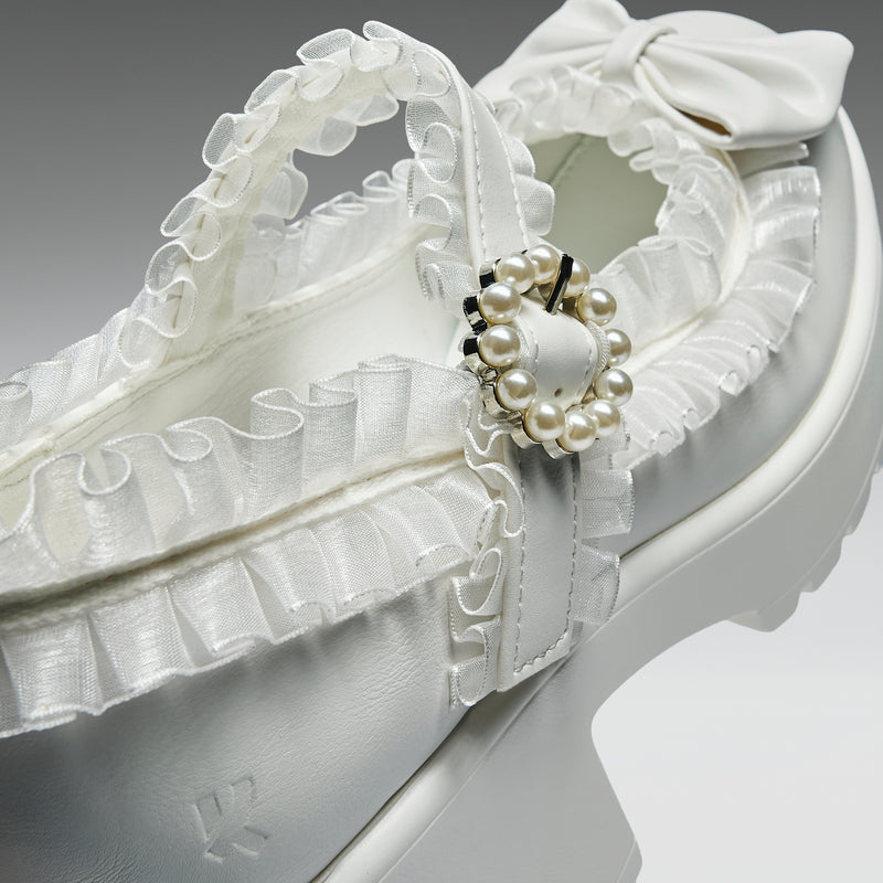 Tira Ruffle Mary Janes ‘ Porcelain Delights Edition’ close up