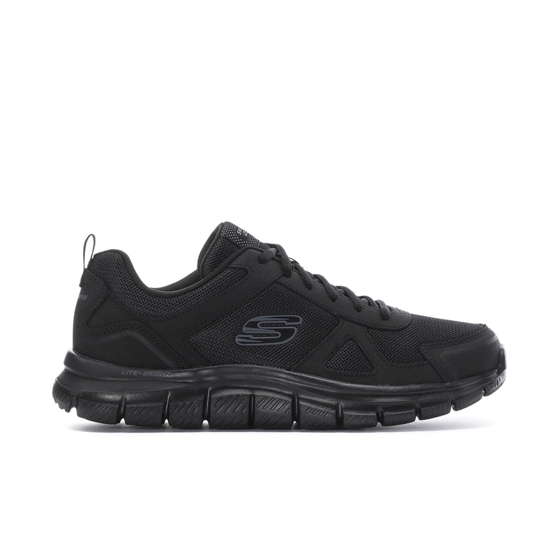 Men's black lace-up sport sneaker with cushioned sole and Skechers logo
