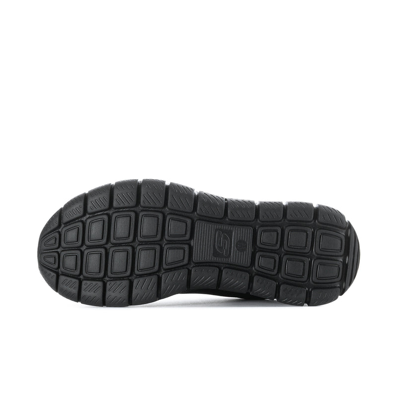 Men's black sneaker outsole view with gridded traction tread