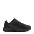 Men's black lace-up work shoe with mesh upper and textured rubber sole