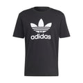 Men's black T-shirt with white adidas trefoil logo graphic, crew neck
