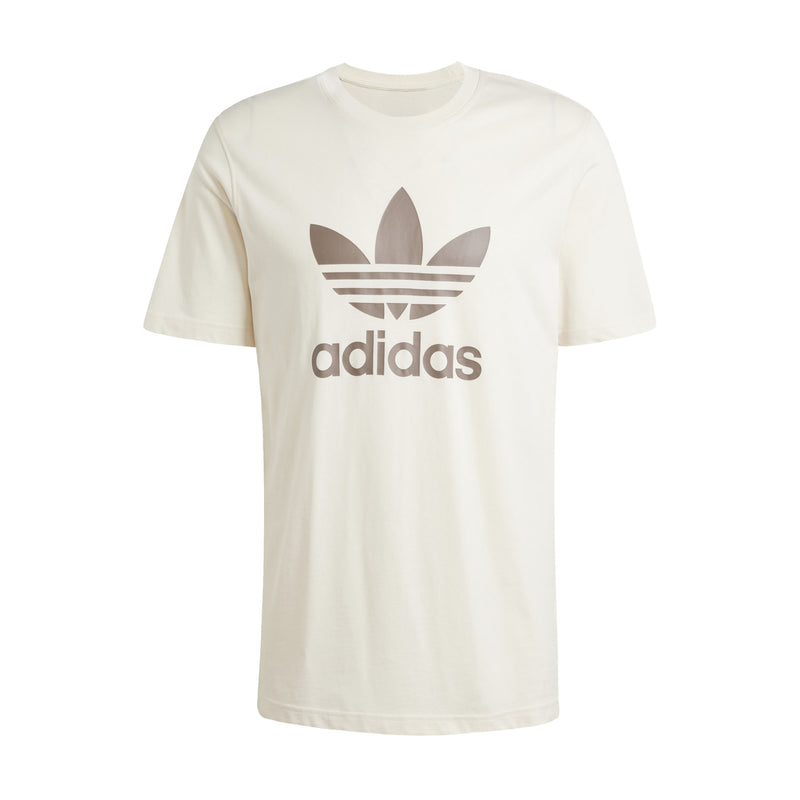 Men's white crew-neck short-sleeve T-shirt with large Trefoil logo and adidas graphic