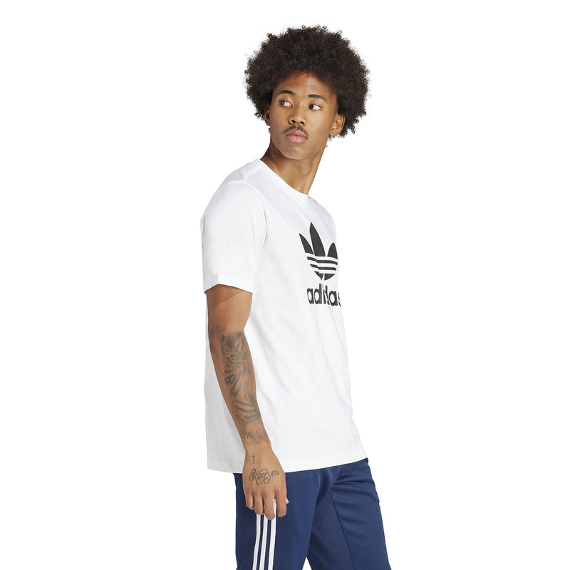 Men's white T-shirt with adidas trefoil graphic on chest, crew neck