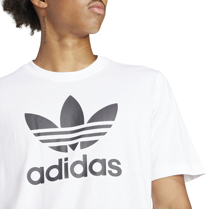 White crewneck T-shirt with large adidas trefoil logo print on chest