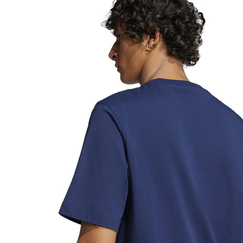 Men's navy trefoil graphic T-shirt back view, short sleeves, no front logo