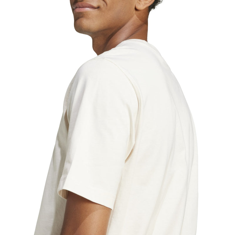 White crew-neck T-shirt with short sleeve and side seam detail