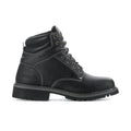Black lace-up work boot with padded collar and side stitching