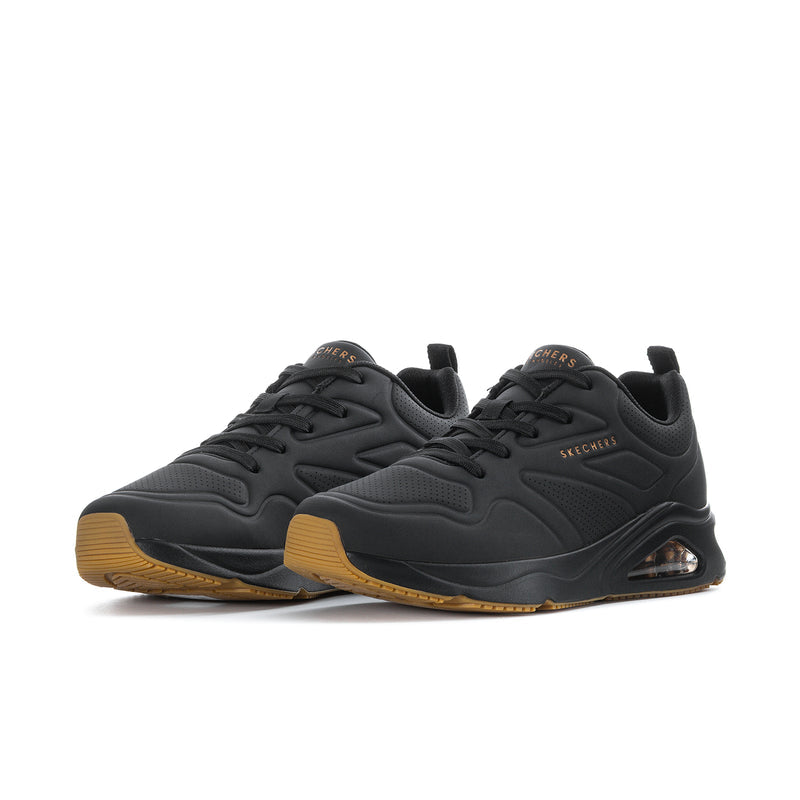 Men's black lace-up sneakers, two-tone gum and dark midsole