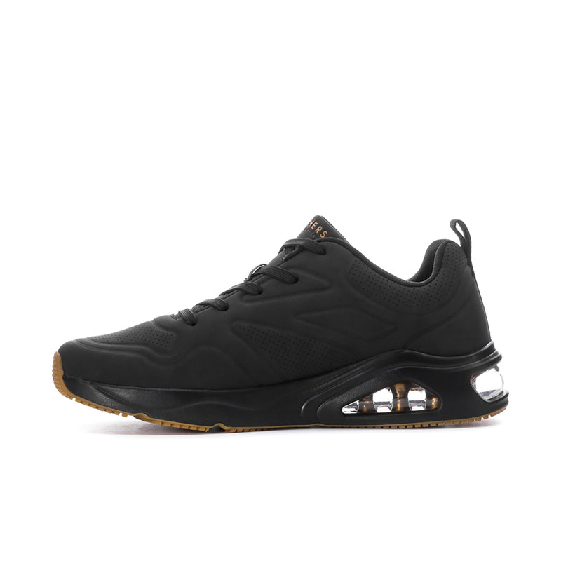 Men's black lace-up sneakers with side air window and textured upper