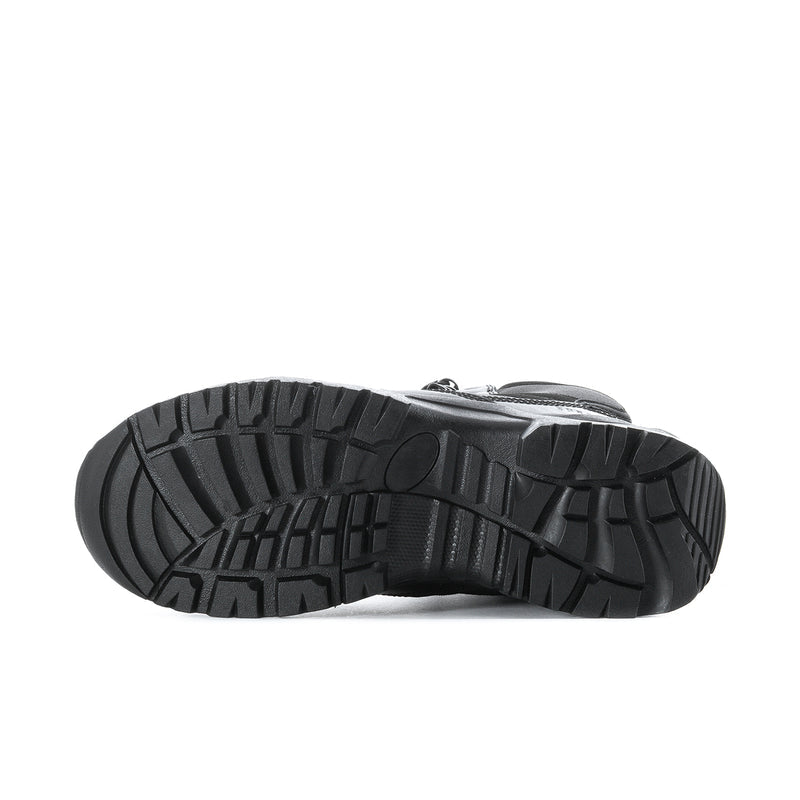 Men's black 6-inch tactical boots outsole tread view with durable rubber traction
