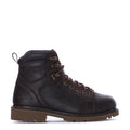 Dark brown leather lace-up ankle work boot with padded collar and rugged sole